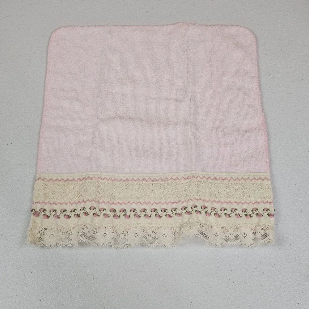 St Marys Vtg 4pc Towel Set Light Pink Lace Embroidered Bath Hand Washcloth